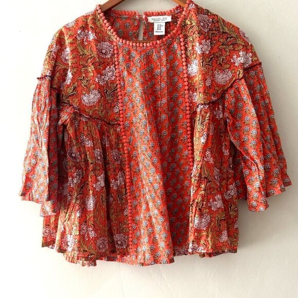 Rachel Zoe Boho Cottage Peasant Style Flounce Sleeve Flowy Blouse size XS - Picture 1 of 3